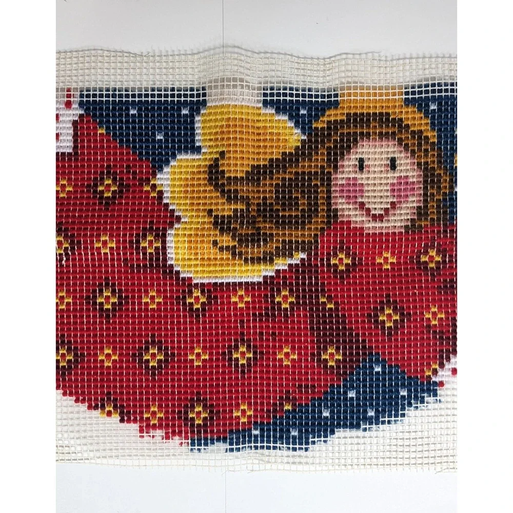 Vintage Finished Latch Hook Rug Angel‎ Star Christmas Wall Hanging Holiday Decor